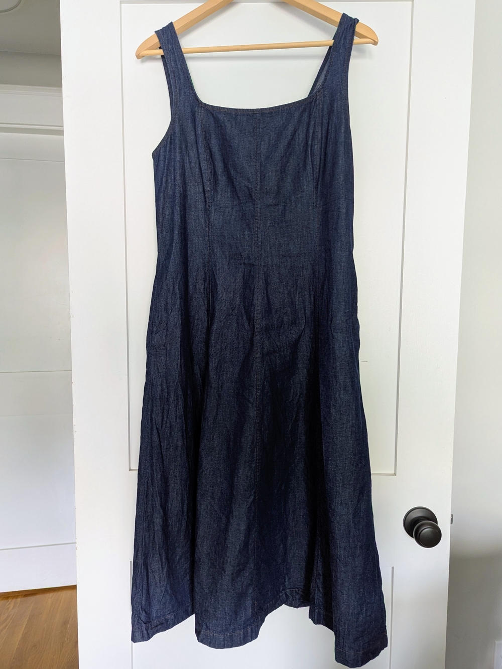J. Crew Smocked-Back Denim Tank Midi Dress — Size 8